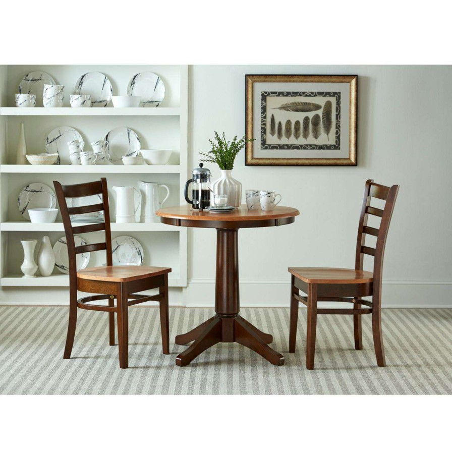 Dining Table Sets * | Brand New Round International Concepts 3 Piece Straight Pedestal Dining Table Set With Emily Chairs 30 Diam. In.