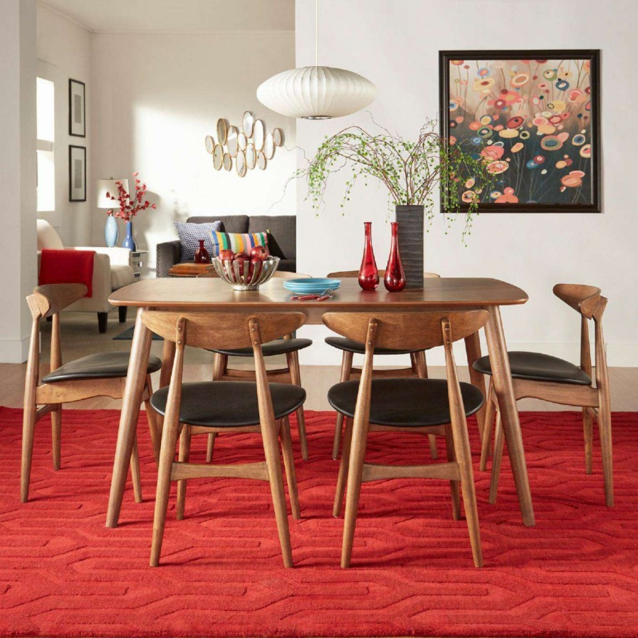 Dining Table Sets * | Discount Rectangle Chelsea Lane Mid Century Modern 7 Piece Dining Set With Faux Leather Chairs