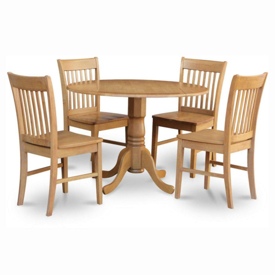 Dining Table Sets * | New Round East West Furniture Dublin 5 Piece Drop Leaf Dining Table Set With Norfolk Wooden Seat Chairs