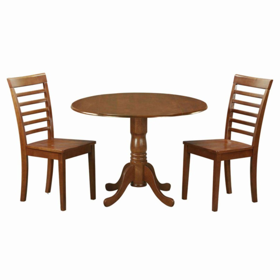 Dining Table Sets * | New Casual Dining Sets East West Furniture Dublin 3 Piece Drop Leaf Round Dining Table Set With Milan Wooden Seat Chairs