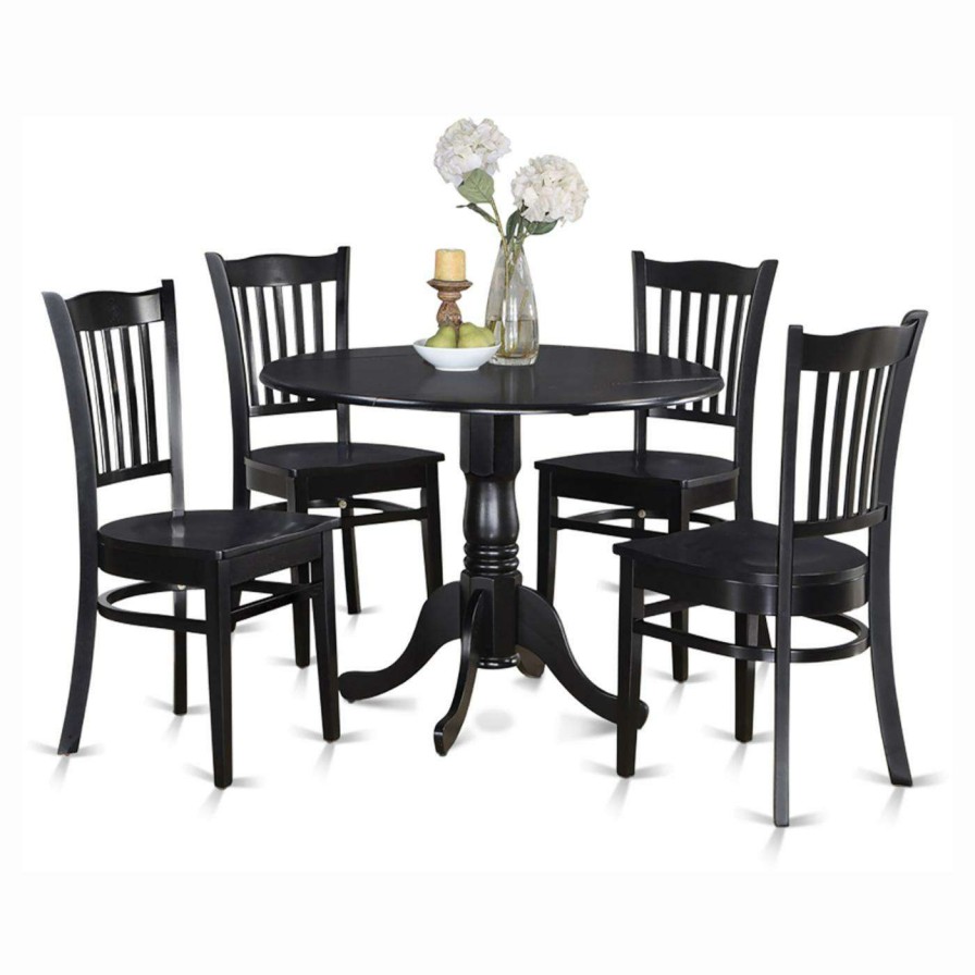 Dining Table Sets * | Cheapest Round East West Furniture Dublin 5 Piece Drop Leaf Dining Table Set With Groton Wooden Seat Chairs