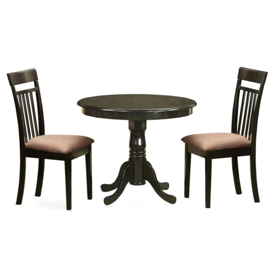 Dining Table Sets * | Budget East West Furniture Antique 3 Piece Pedestal Round Dining Table Set With Capri Microfiber Seat Chairs Cappuccino / Black