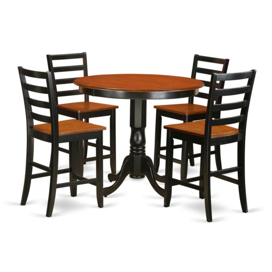 Dining Table Sets * | Best Reviews Of Round East West Furniture Trenton 5 Piece Ladder Back Dining Table Set