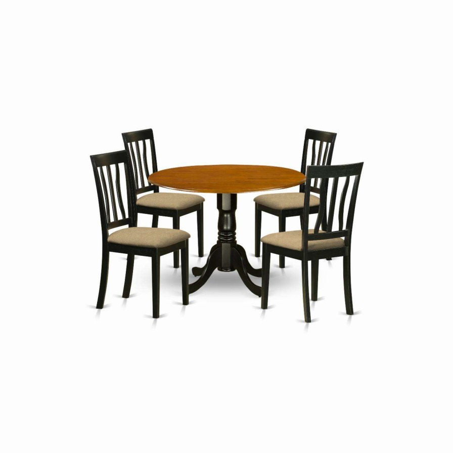 Dining Table Sets * | Coupon Round East West Furniture 5 Piece Splat Back Drop Leaf Dinette Dining Table Set