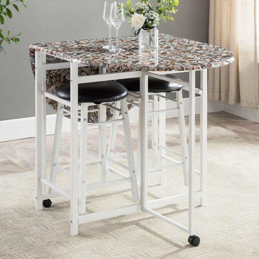 Dining Table Sets * | Outlet K&B Furniture Round K&B Furniture 3 Piece Faux Marble Dinette Set