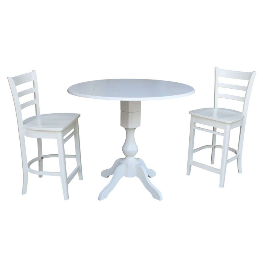 Dining Table Sets * | Hot Sale International Concepts 3 Piece Round Pedestal Gathering Height Table Set With Drop Leaf Extensions