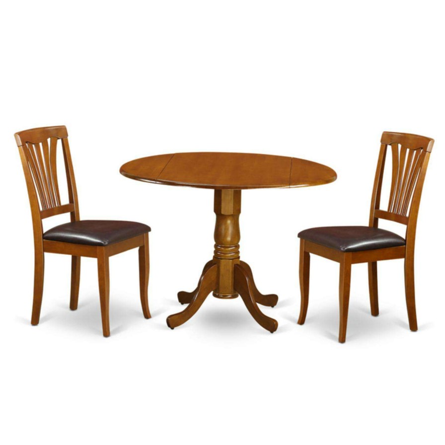 Dining Table Sets * | Budget Round East West Furniture 3 Piece Lath Back Drop Leaf Dinette Dining Table Set