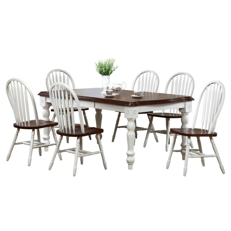 Dining Table Sets * | Cheapest Rectangle Sunset Trading 7-Piece Extension Dining Set With Arrowback Chairs Antique White / Chestnut