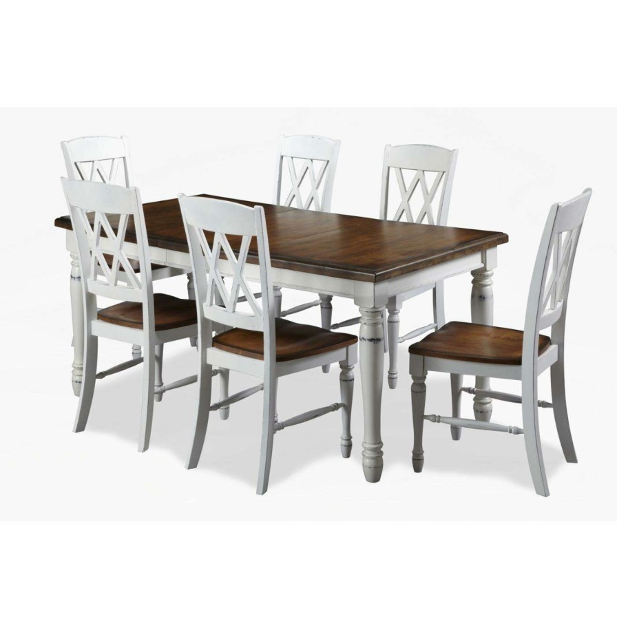 Dining Table Sets * | Cheap Casual Dining Sets Home Styles Monarch 7 Piece Dining Table Set With 6 Double X-Back Chairs White & Oak