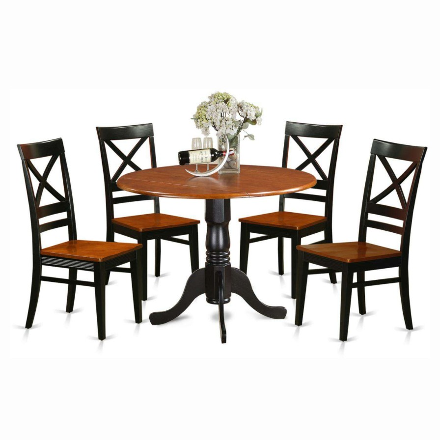 Dining Table Sets * | Wholesale Round East West Furniture Dublin 5 Piece Drop Leaf Dining Table Set With Quincy Wooden Seat Chairs