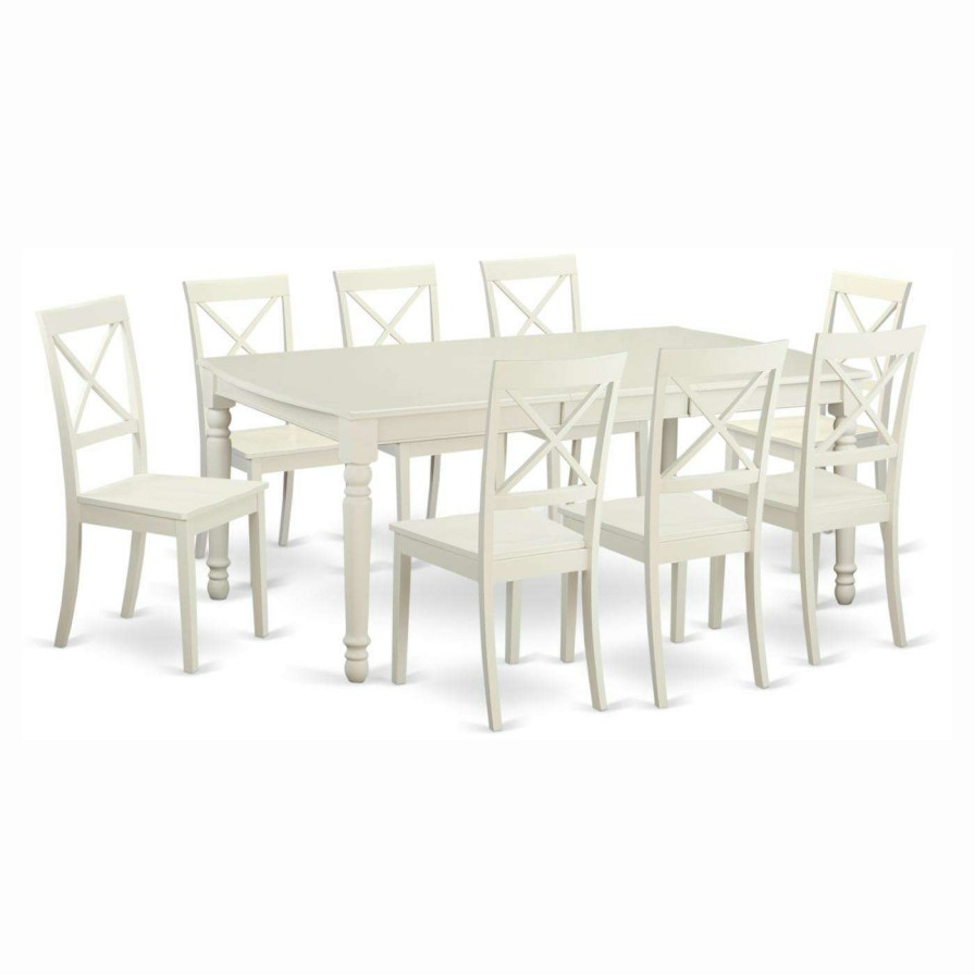 Dining Table Sets * | Best Pirce Rectangle East West Furniture Dover 9 Piece Extension Rectangular Dining Table Set With Boston Wooden Seat Chairs