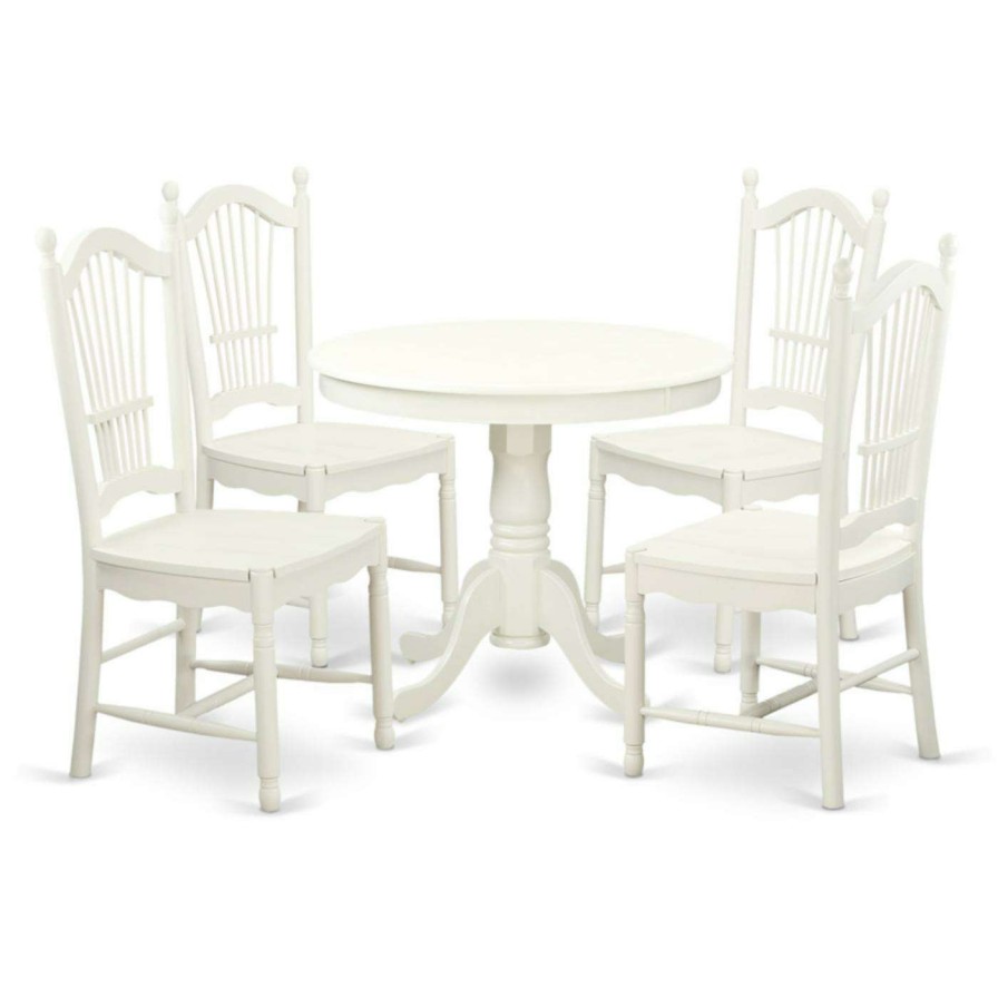 Dining Table Sets * | Flash Sale Round East West Furniture 5 Piece Sheaf Back Kitchen Dinette Dining Table Set