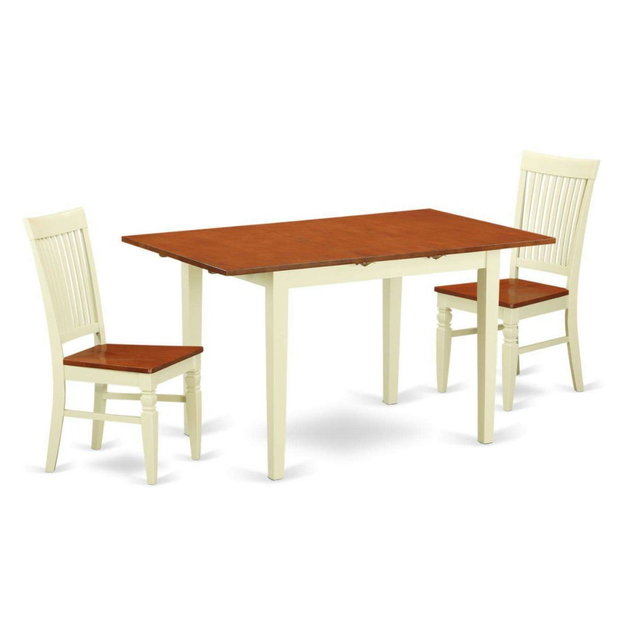 Dining Table Sets * | Outlet Rectangle East West Furniture Norfolk 3 Piece Rectangular Dining Table Set With Wood Chairs