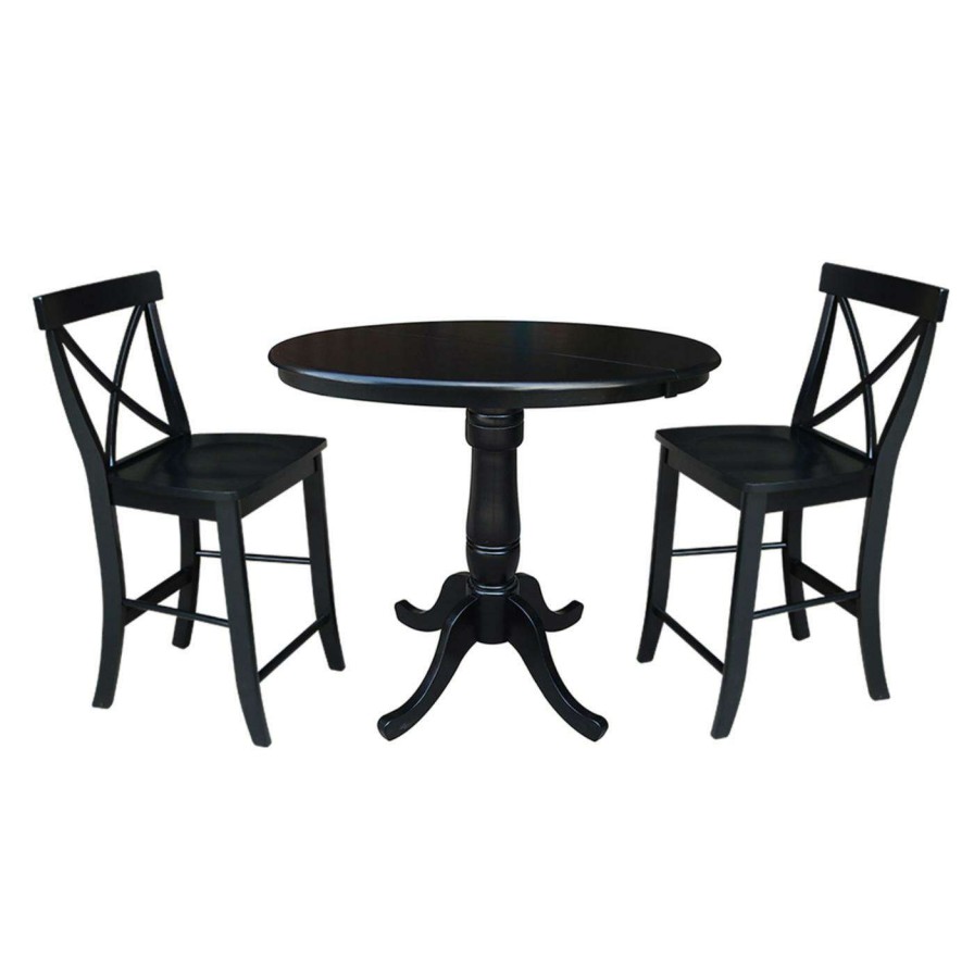 Dining Table Sets * | Brand New Oval International Concepts 3 Piece Counter Height Table Set With Extension Leaf And 2 Cross Back Chairs