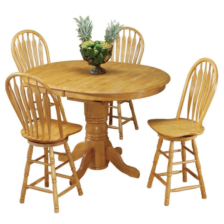 Dining Table Sets * | Buy Oval Sunset Trading 5 Piece Pedestal Butterfly Leaf Cafe Table Set With 24 In. Comfort Barstools Light Oak