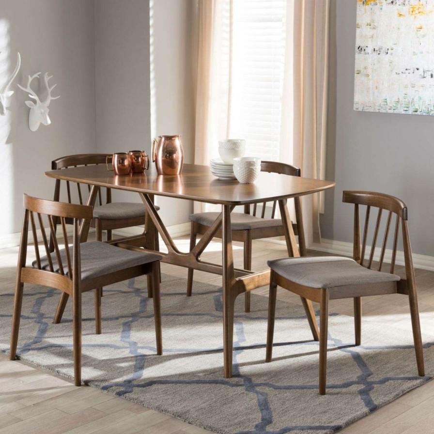 Dining Table Sets * | Flash Sale Rectangle Baxton Studio Wyatt 5 Piece Rectangular Dining Set