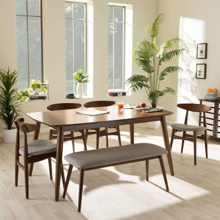 Dining Table Sets * | Coupon Rectangle Baxton Studio Flora 6 Piece Dining Table Set