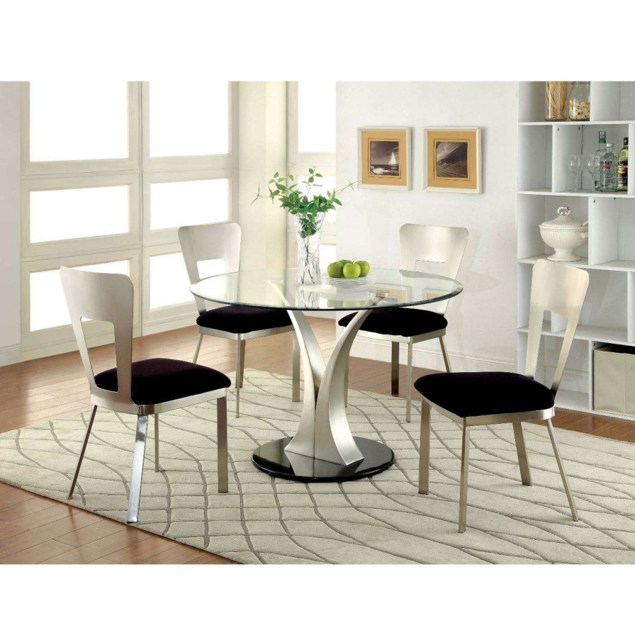 Dining Table Sets * | Best Deal Round Furniture Of America Sparling Contemporary 5 Piece Dining Table Set With Open Back Chairs