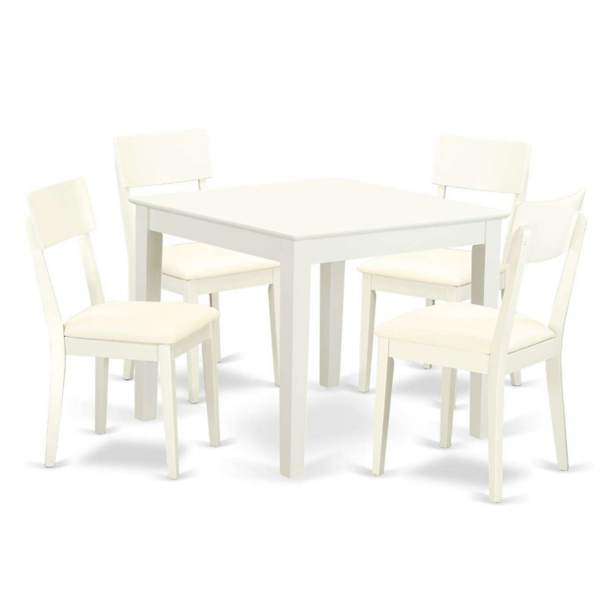 Dining Table Sets * | Flash Sale Square East West Furniture Oxford 5 Piece Dining Table Set With 4 Faux Leather Seat Dining Chairs Linen White