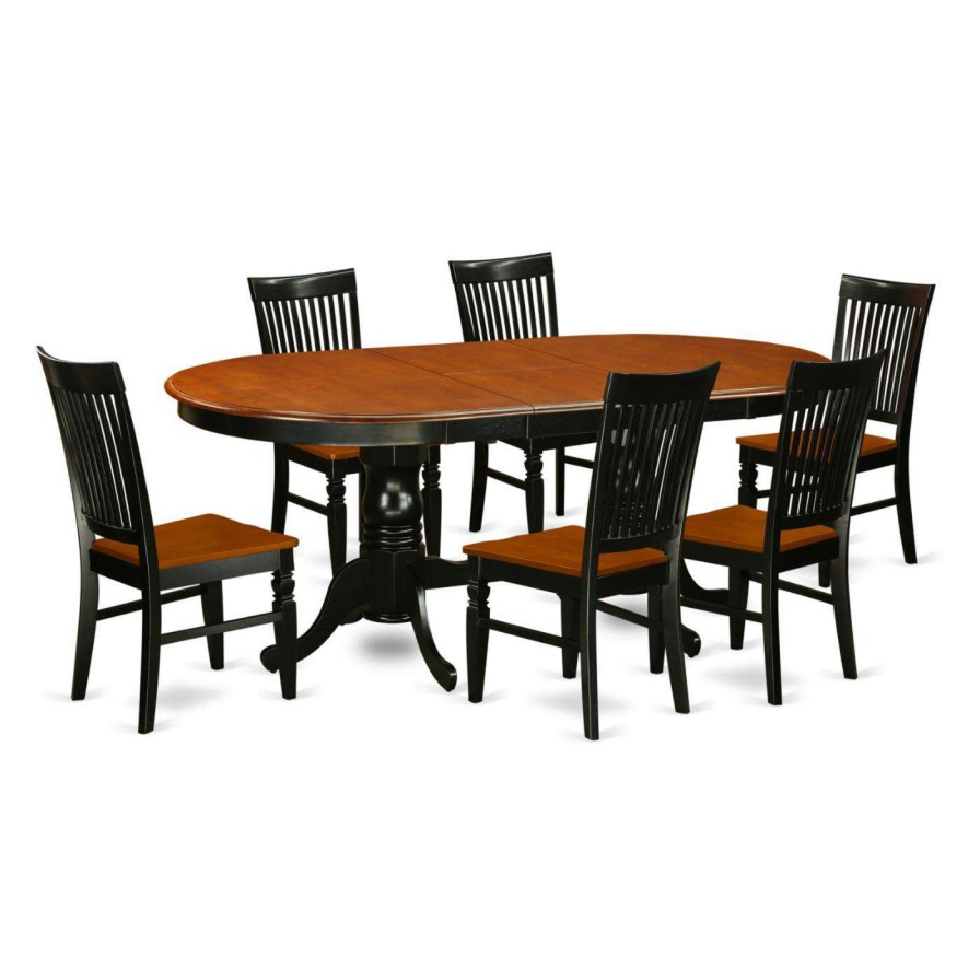 Dining Table Sets * | Promo East West Furniture Plainville 7 Piece Oval Dining Table Set With Wood Chairs Black / Cherry