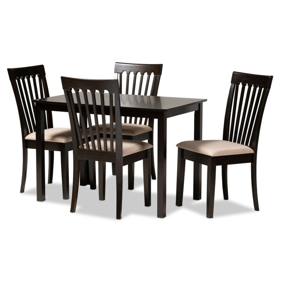 Dining Table Sets * | New Rectangle Baxton Studio Minette Upholstered 5 Piece Dining Table Set