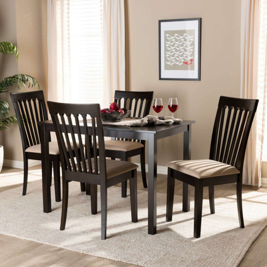 Dining Table Sets * | New Rectangle Baxton Studio Minette Upholstered 5 Piece Dining Table Set