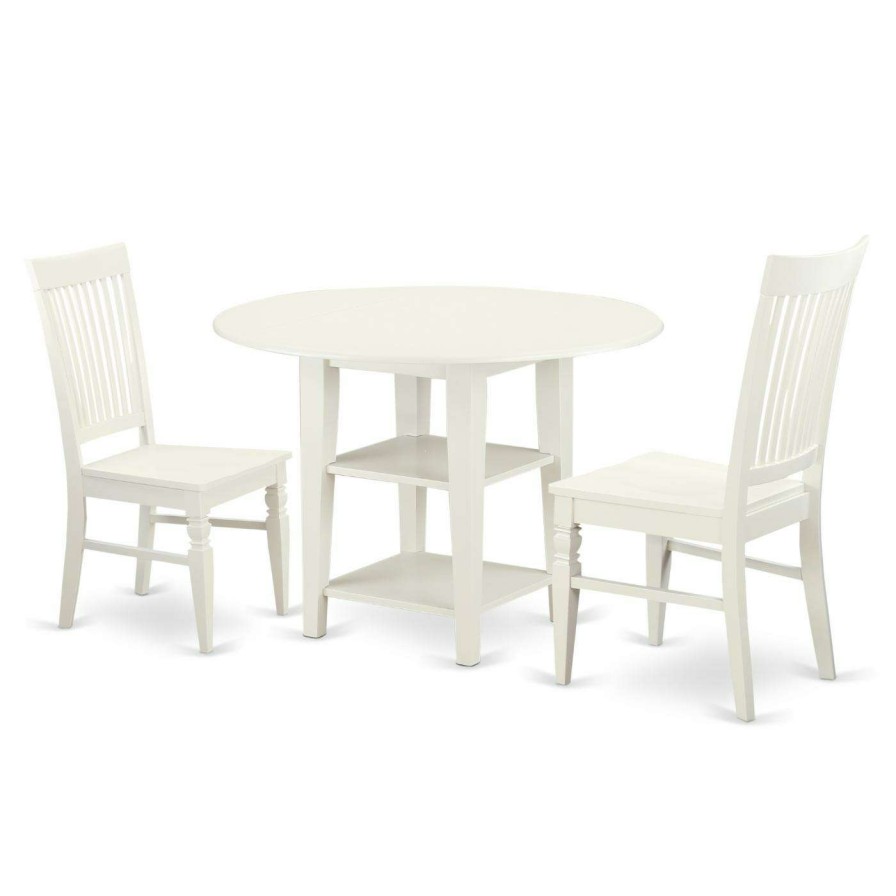 Dining Table Sets * | Outlet Round East West Furniture Sudbury 3 Piece Dual Drop Leaf Dining Table Set With Slat Back Chairs