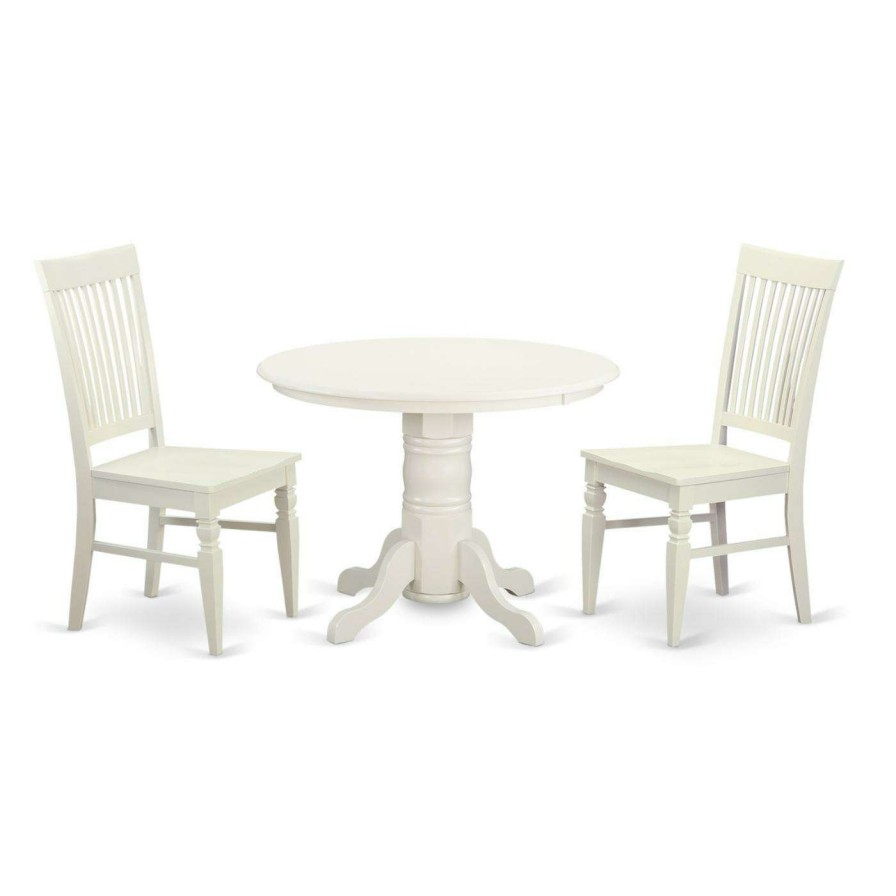 Dining Table Sets * | Buy Round East West Furniture Shelton 3 Piece Thin Slat Back Dining Table Set