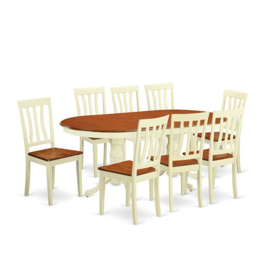 Dining Table Sets * | Discount Oval East West Furniture Plainville 9 Piece Splat Back Dining Table Set