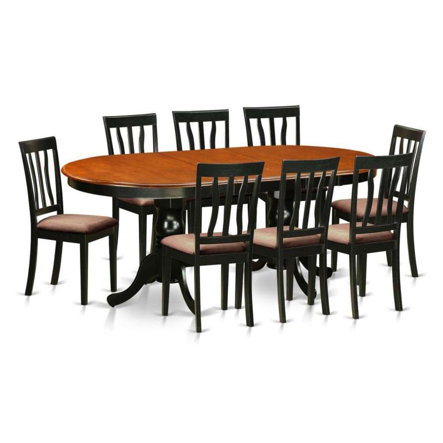 Dining Table Sets * | Discount Oval East West Furniture Plainville 9 Piece Splat Back Dining Table Set