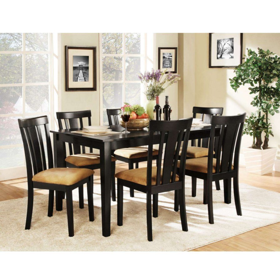 Dining Table Sets * | Budget Homelegance Tibalt 7 Piece Rectangle Black Dining Table Set 60 In. With 6 Slat Back Chairs