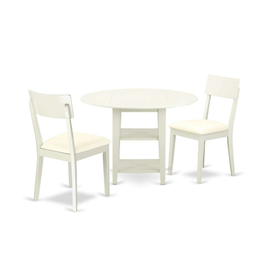 Dining Table Sets * | Brand New Round East West Furniture Sudbury 3 Piece Extension Dining Table Set Linen White