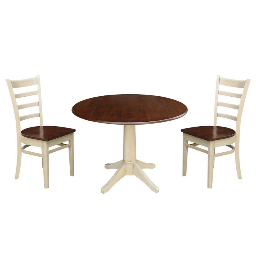 Dining Table Sets * | Discount Round International Concepts 3 Piece Pedestal Dining Set With Drop Leaf