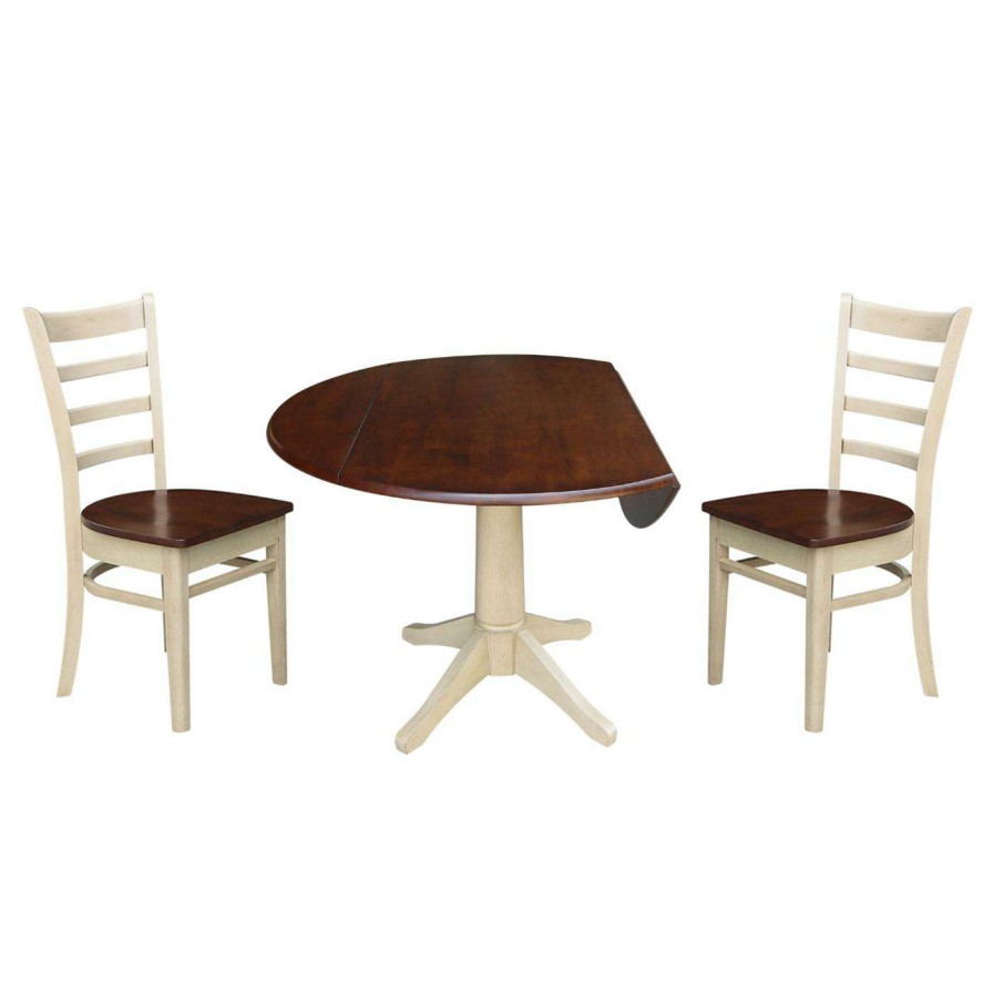 Dining Table Sets * | Discount Round International Concepts 3 Piece Pedestal Dining Set With Drop Leaf