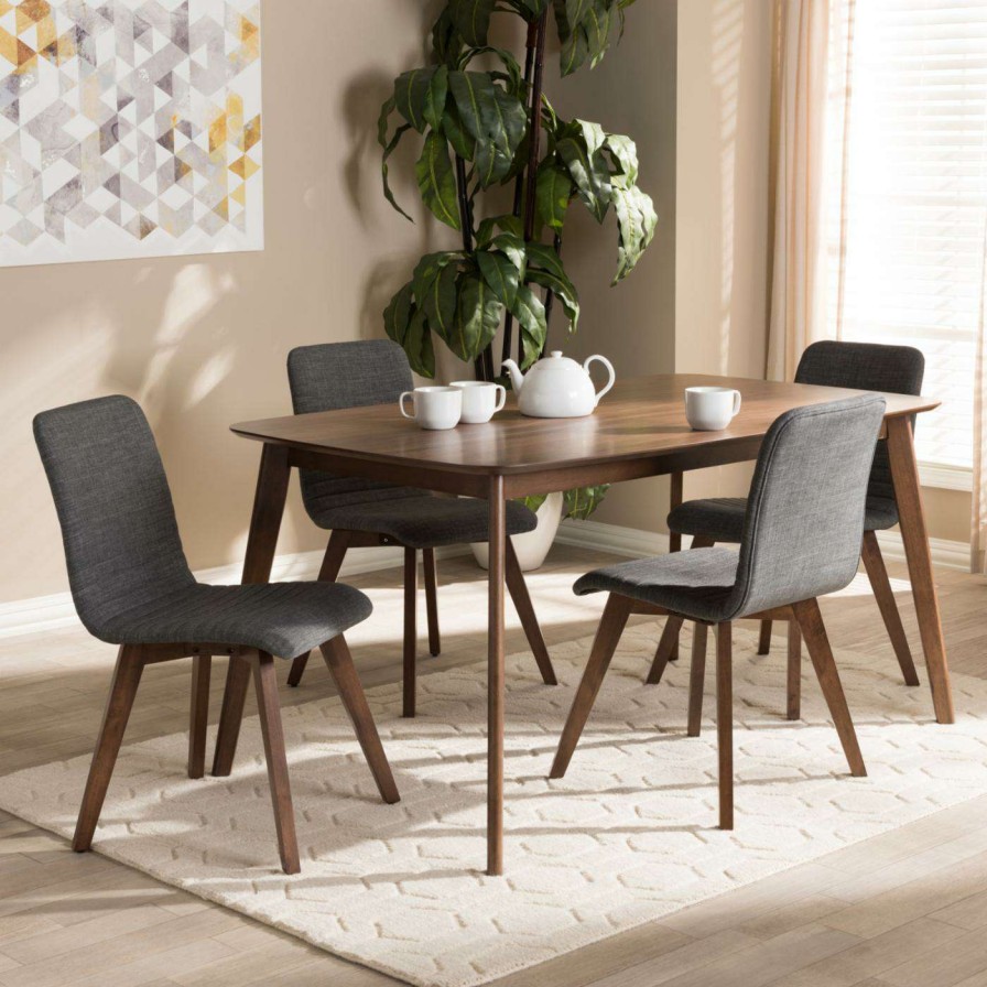 Dining Table Sets * | Outlet Rectangle Baxton Studio Sugar Mid-Century Modern Fabric Upholstered 5 Piece Dining Set