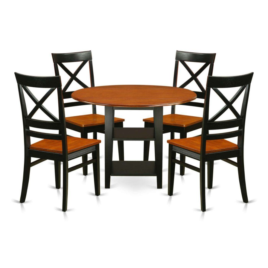 Dining Table Sets * | Discount Round East West Furniture Sudbury 5 Piece Dual Drop Leaf Dining Table Set With Cross Back Chairs