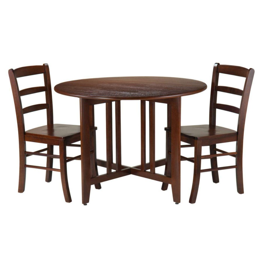 Dining Table Sets * | Discount Winsome Trading Alamo 3 Piece Round Dining Table Set With Ladder Back Chairs