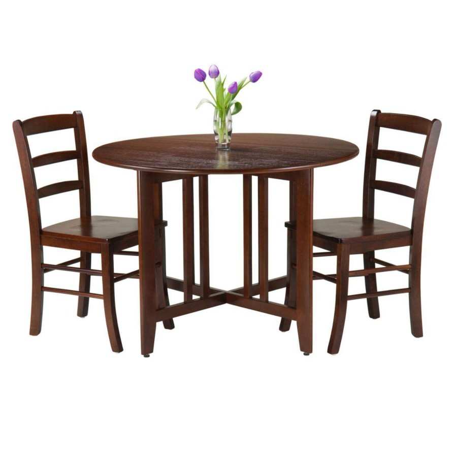 Dining Table Sets * | Discount Winsome Trading Alamo 3 Piece Round Dining Table Set With Ladder Back Chairs