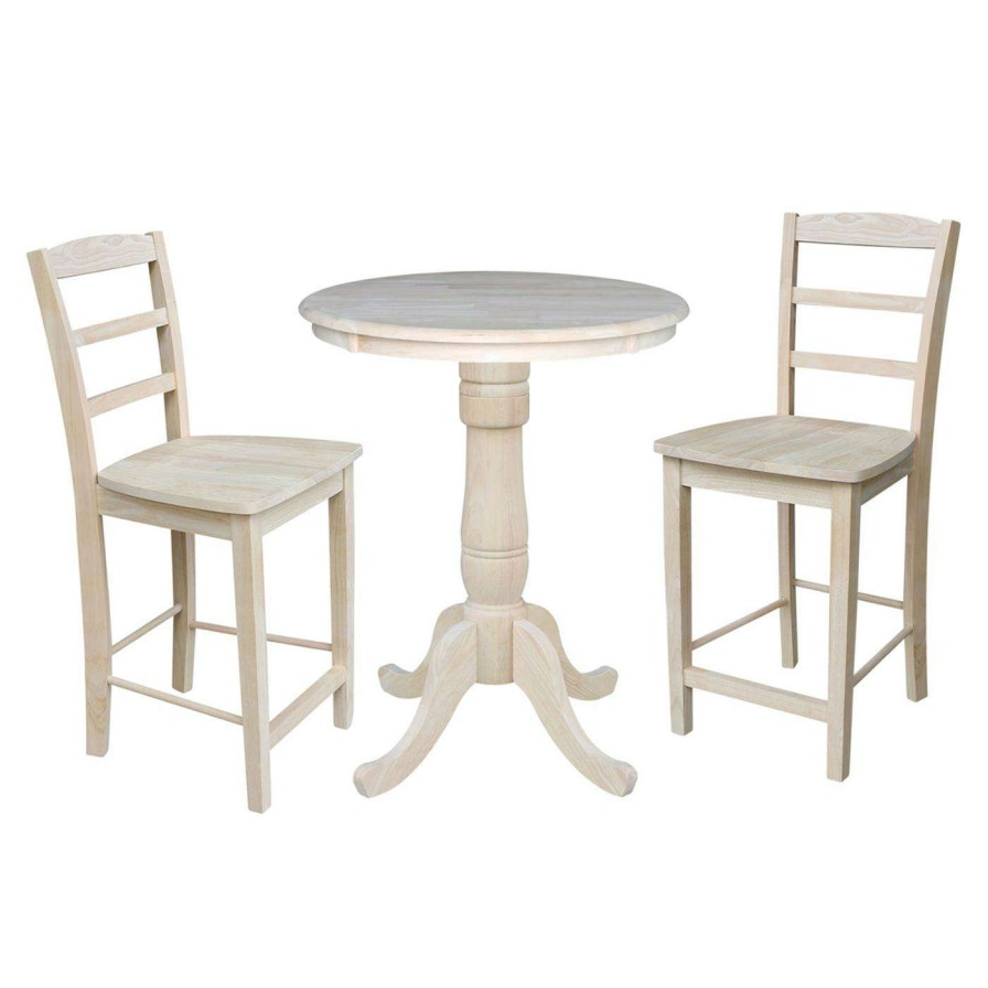 Dining Table Sets * | Cheapest Round International Concepts 3 Piece Curved Pedestal Counter Height Dining Table With 2 Madrid Chairs