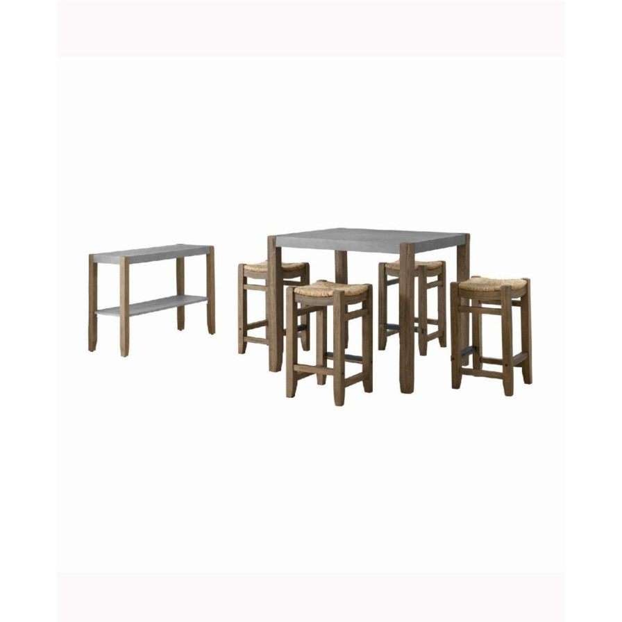 Dining Table Sets * | Best Sale Rectangle Alaterre Furniture Newport 6-Piece Dining Set With 36 In. H Wood Counter-Height Dining Table, Four 26 In. H Stools And Side Buffet Table