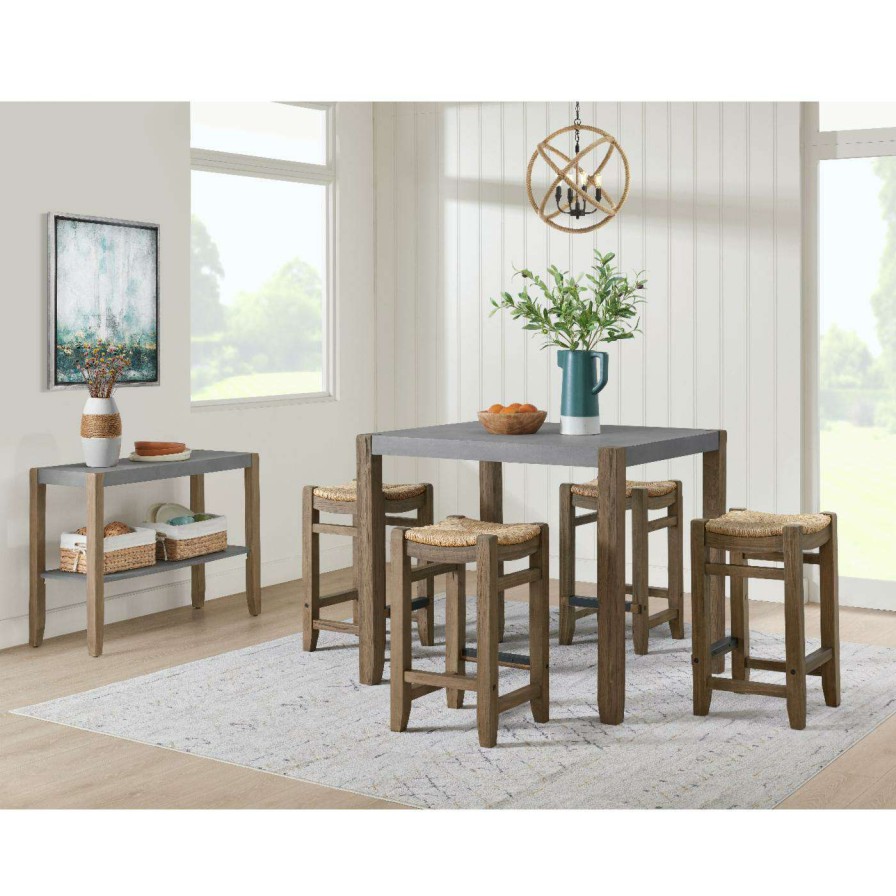 Dining Table Sets * | Best Sale Rectangle Alaterre Furniture Newport 6-Piece Dining Set With 36 In. H Wood Counter-Height Dining Table, Four 26 In. H Stools And Side Buffet Table