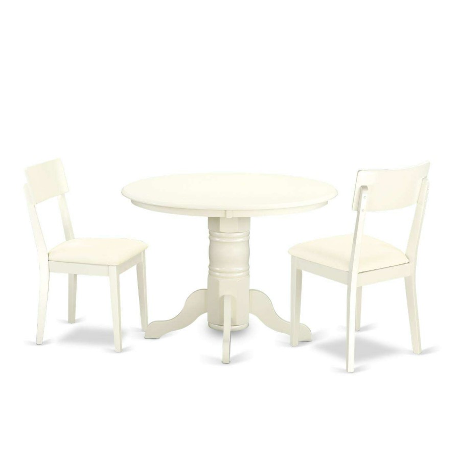 Dining Table Sets * | Best Sale East West Furniture Shelton 3 Piece Round Dining Table Set With Faux Leather Seat Dining Chairs Linen White