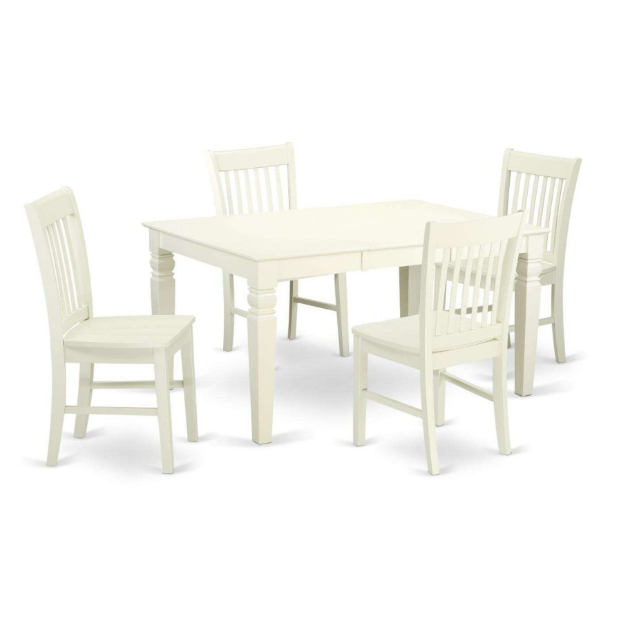 Dining Table Sets * | Coupon Rectangle East West Furniture Weston 5 Piece Extending Dining Table Set And Wood Seat Dining Chairs Linen White