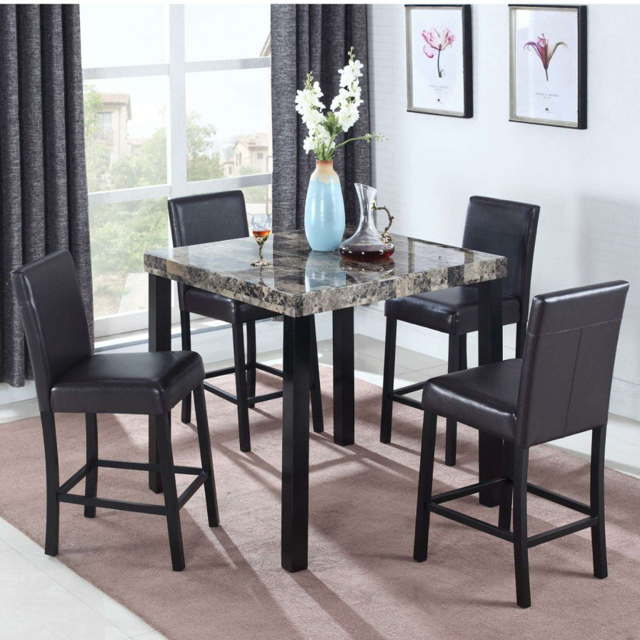 Dining Table Sets * | Outlet Square Best Master Furniture Britney Marble Look 5 Piece Pub Table Set