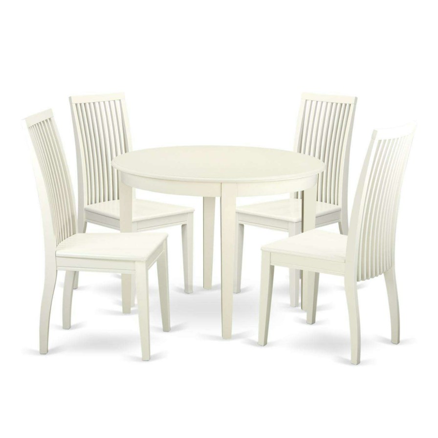 Dining Table Sets * | Budget East West Furniture Boston Boip5 Five Piece Round Dining Table Set