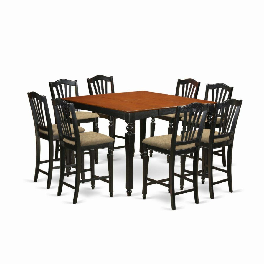 Dining Table Sets * | Brand New Square East West Furniture Chelsea 9 Piece High Splat Dining Table Set