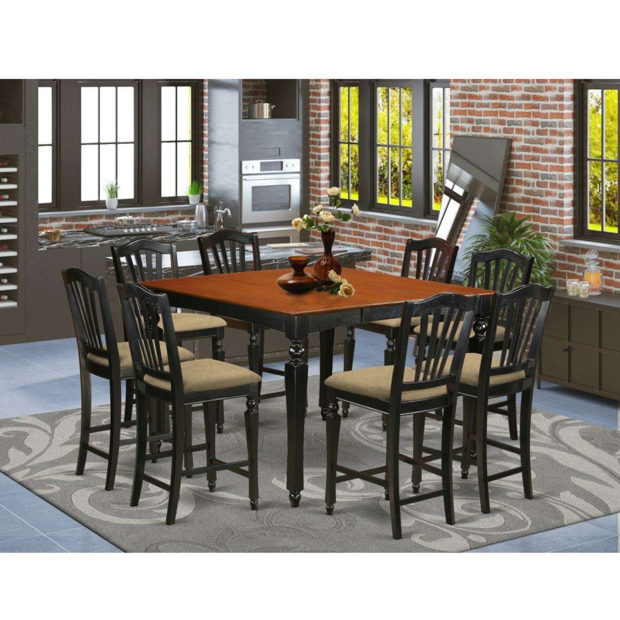 Dining Table Sets * | Brand New Square East West Furniture Chelsea 9 Piece High Splat Dining Table Set