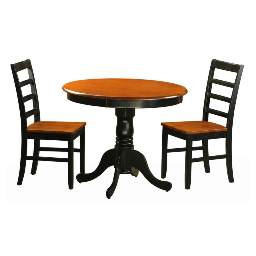 Dining Table Sets * | Flash Sale East West Furniture Antique 3 Piece Pedestal Round Dining Table Set With Parfait Wooden Seat Chairs