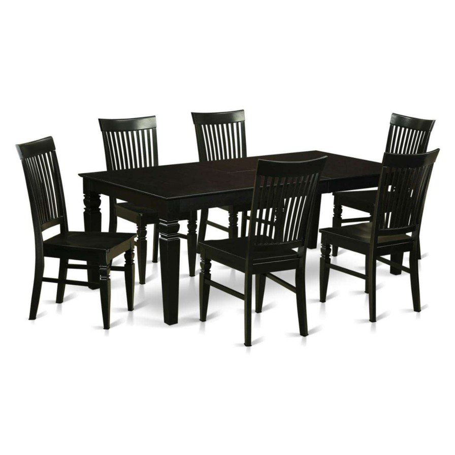 Dining Table Sets * | Cheap Rectangle East West Furniture Logan 7 Piece Thin Slat Dining Table Set