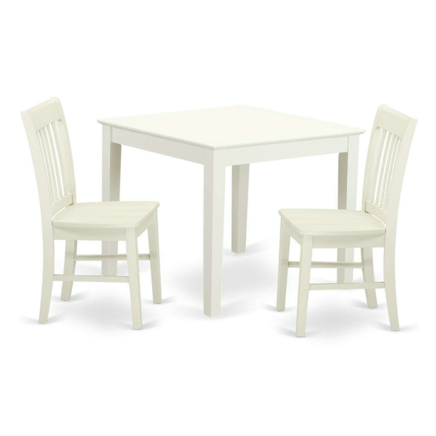 Dining Table Sets * | Top 10 Square East West Furniture Oxford 3 Piece Dining Table Set With 2 Wood Seat Dining Chairs Linen White